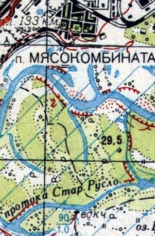 карта местности у пос. Мясокомбинат до 1960 года